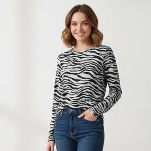 BeachLunchLounge Zebra Print Long Sleeve Top Sz Medium
